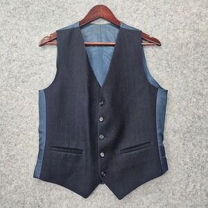 Vintage Pinstripe Vest Mens XSmall Navy Wool Waistcoat Old Money Peaky Blinders‎